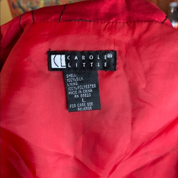 Carole Little red embroidered lined button down blouse, large - Picture 14 of 15